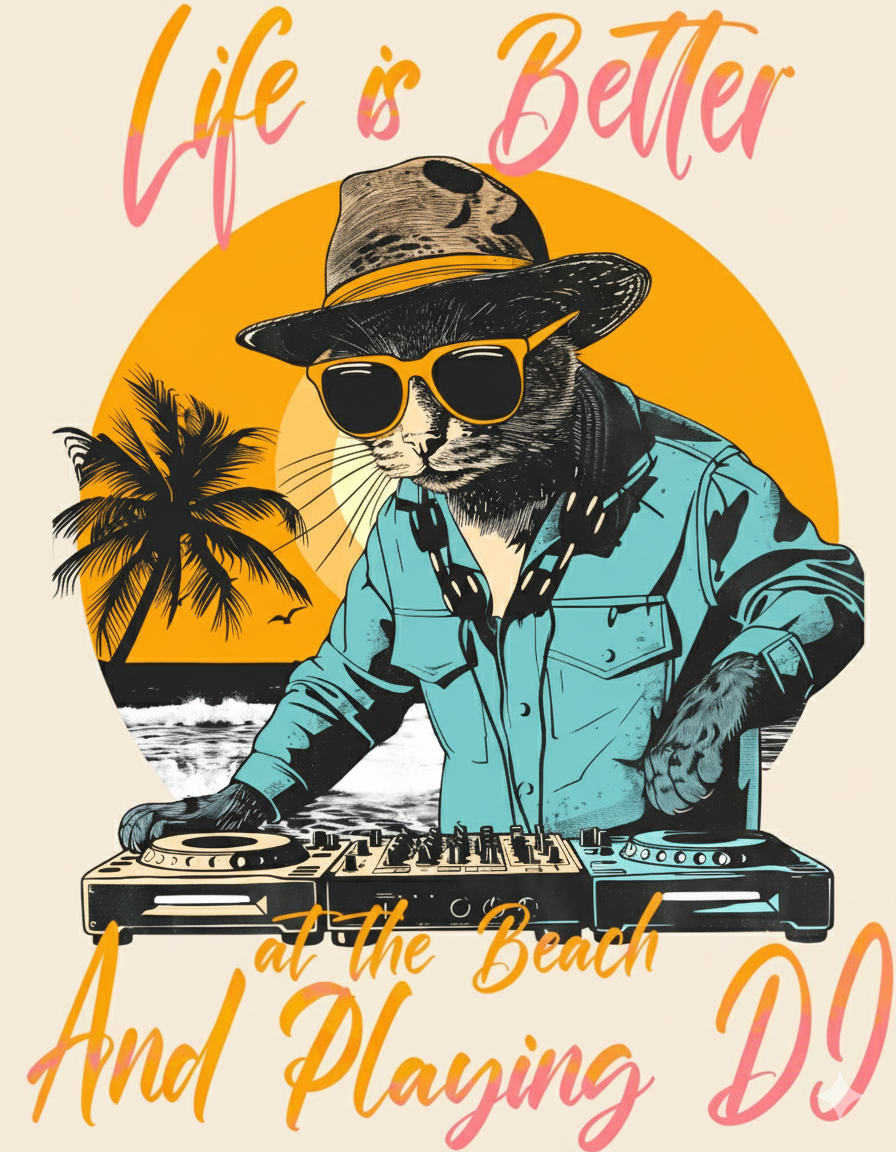Cool Cat DJ Beach Design – Life is Better at the Beach Artwork