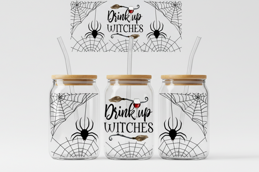 Drink Up Witches – Halloween Spider Web 16oz UV Sticker