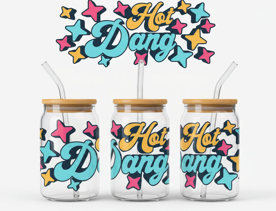 Hot Dang Colorful Stars – Fun Retro 16oz UV Sticker