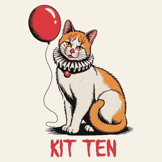 Kit-Ten Halloween – Creepy Clown Cat with Red Balloon Design