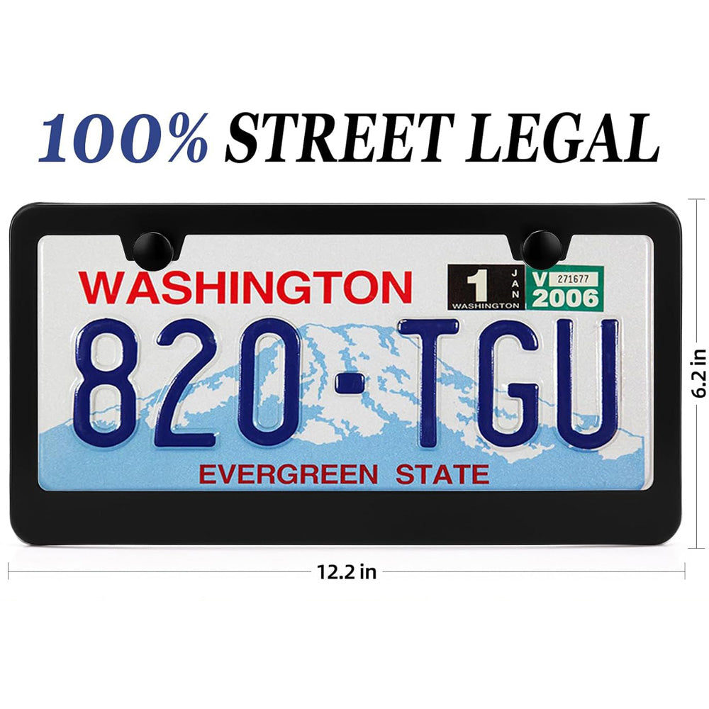 Custom printed matte black aluminum license plate frame with uploaded design, fits standard 12x6 inch plates