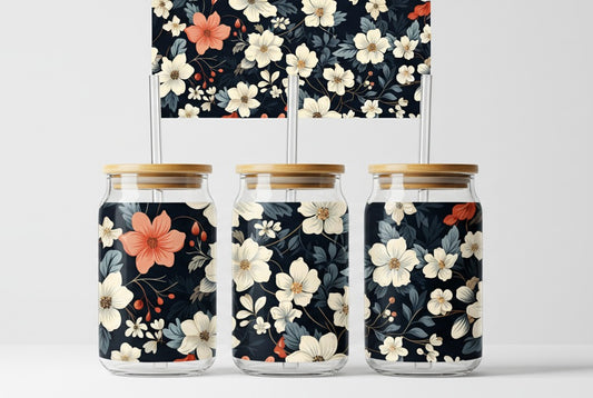 Elegant Floral Pattern – Dark Background 16oz UV Sticker