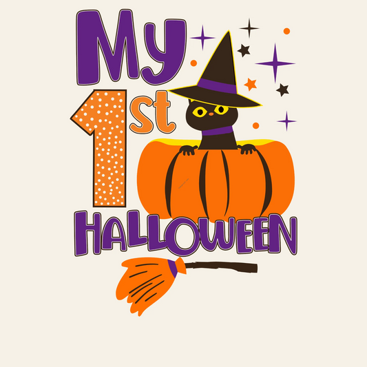 My 1st Halloween Design – Cute Black Cat, Pumpkin & Witch Hat for Baby’s First Spooky Season