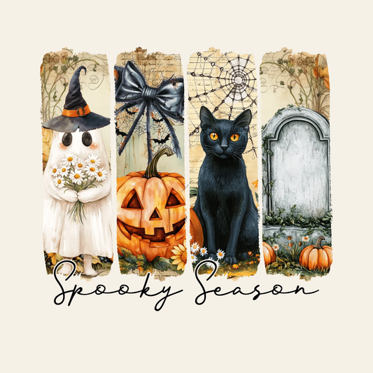 Spooky Season Halloween – Ghost, Pumpkin, Black Cat & Tombstone Brushstroke Design
