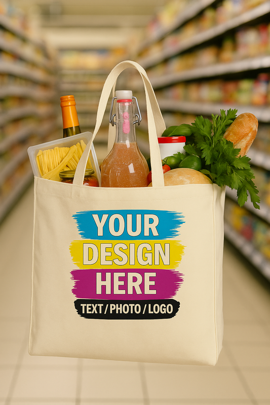 Custom Printed Over-the-Shoulder Grocery Tote – Eco-Friendly Reusable Cotton Bag