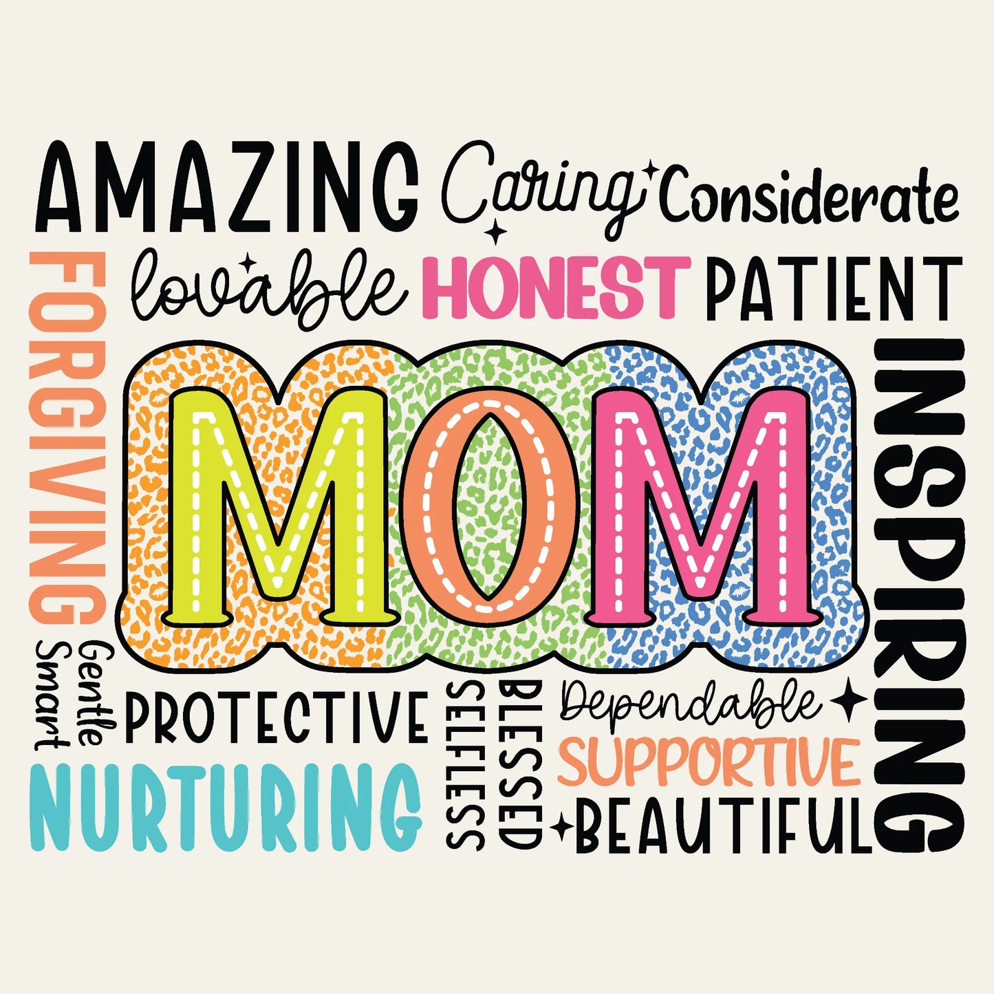 Amazing Mom Definition DTF Transfer – Colorful Leopard Pattern MOM Design Ready to Press