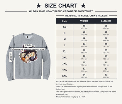 Black cat witch familiar ouija planchette Halloween crewneck sweatshirt with candles moth and moon - size chart