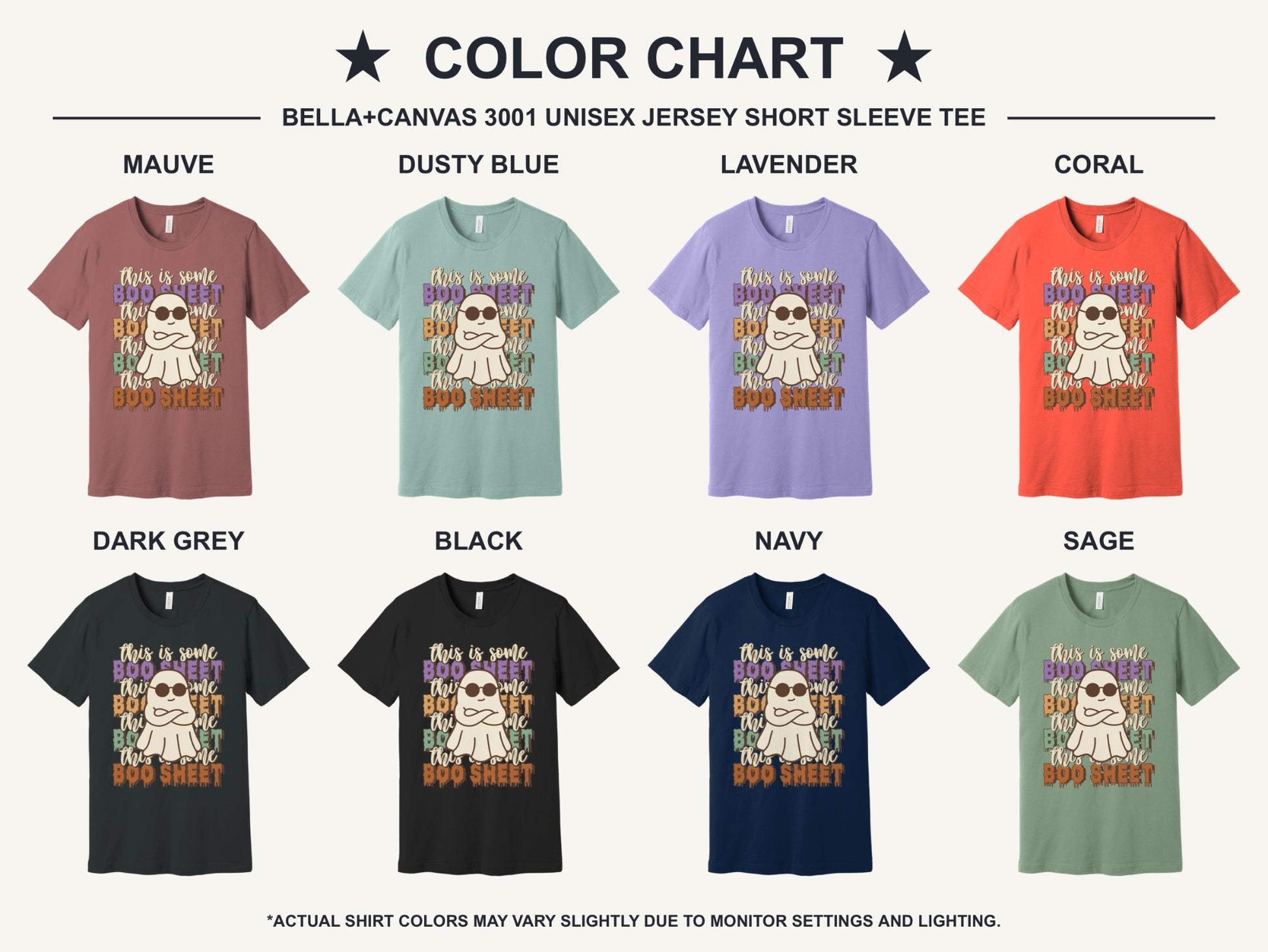 This Is Some Boo Sheet funny ghost sunglasses Halloween unisex tee with retro dripping lettering - available shirt colors chart