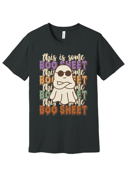 This Is Some Boo Sheet funny ghost sunglasses Halloween unisex tee with retro dripping lettering in Dark Grey