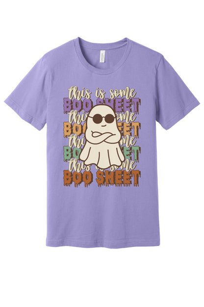 This Is Some Boo Sheet funny ghost sunglasses Halloween unisex tee with retro dripping lettering in Lavender