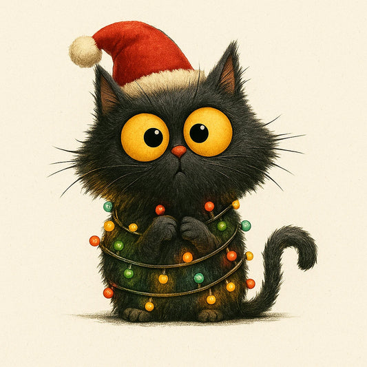 Christmas Black Cat with Santa Hat – Festive Holiday Artwork