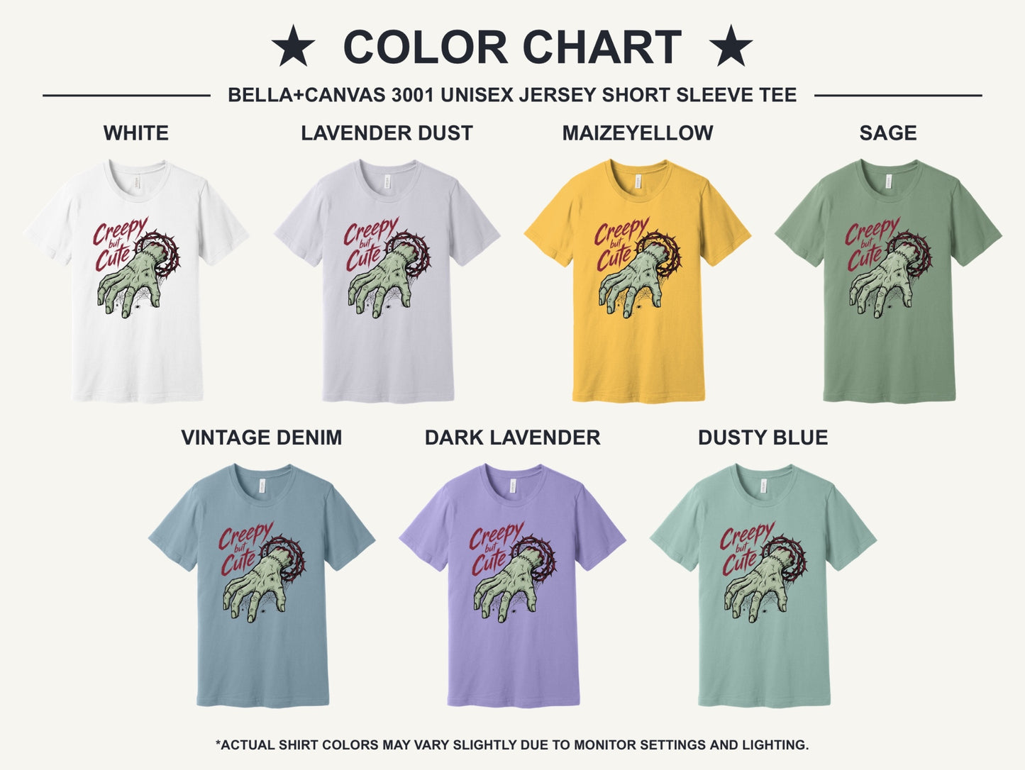 Creepy but Cute zombie hand thorn crown spiderweb Halloween graphic tee on white shirt - available shirt colors chart