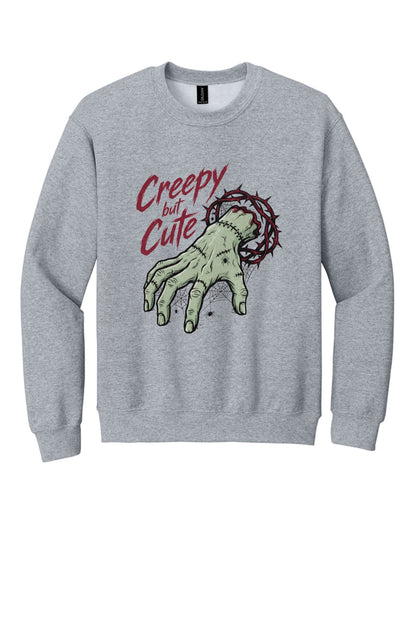 Creepy But Cute zombie hand thorn crown spiderweb Halloween DTF printed crewneck sweatshirt in Sport Grey