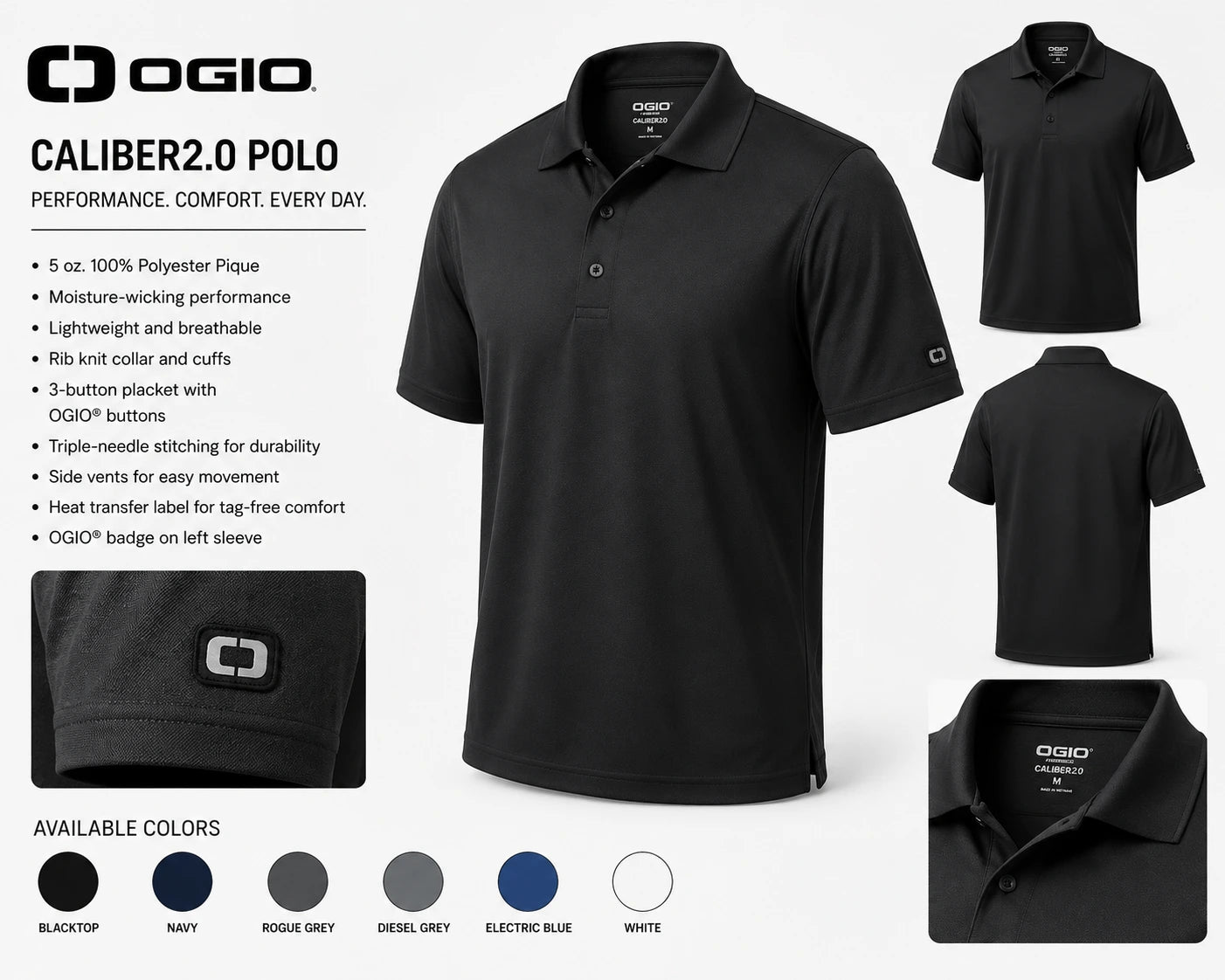 Custom OGIO® Caliber2.0 Performance Polo with Full-Color Logo Printing