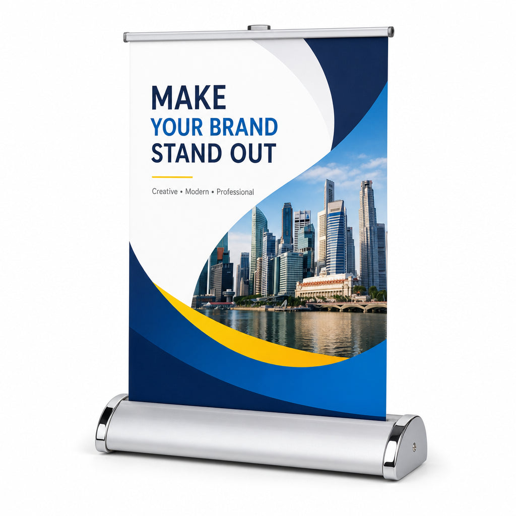 Custom Retractable Table Top Banner Stand with UV Printed Graphic