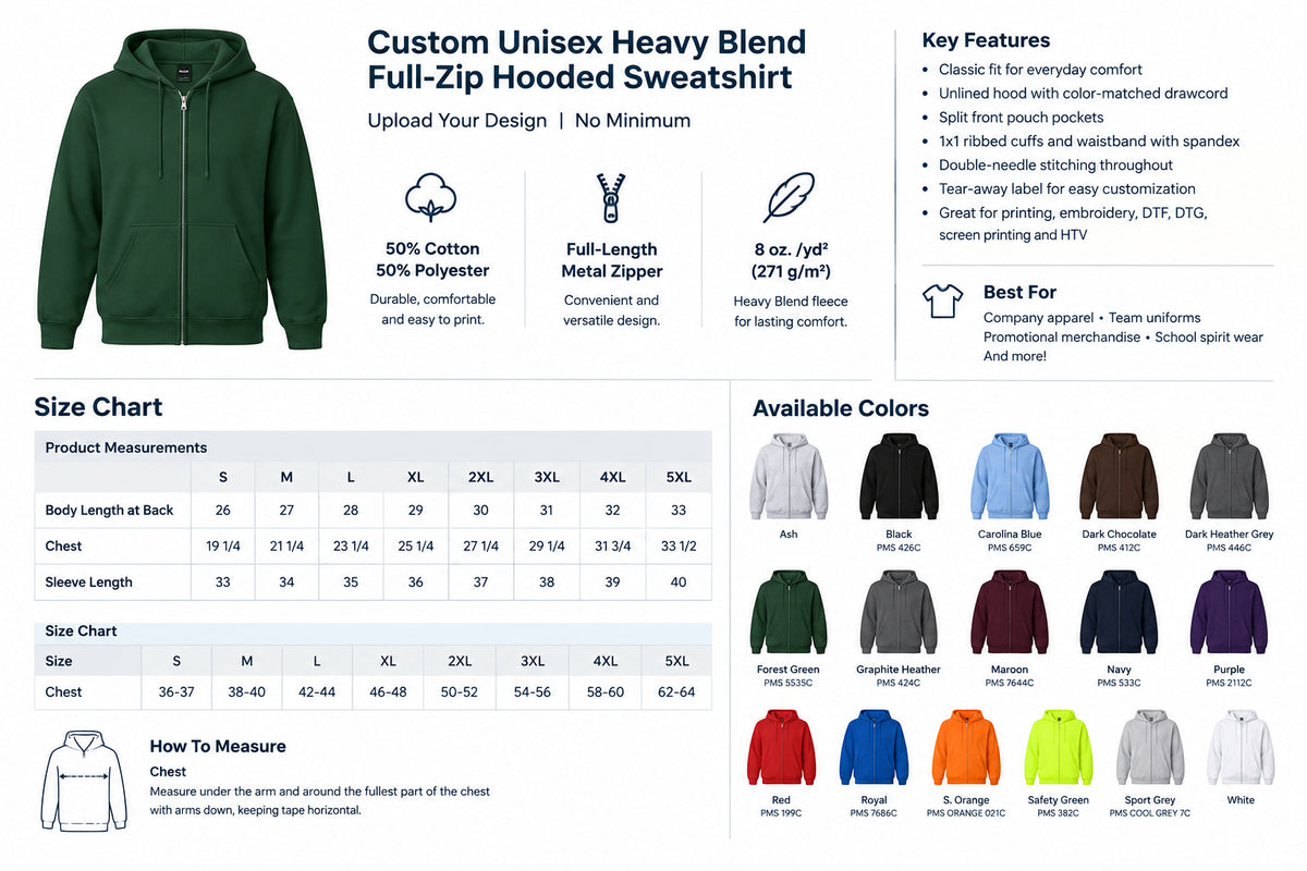 Custom unisex heavy blend full-zip hooded sweatshirt for personalized designs