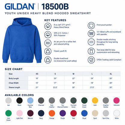 Custom youth hoodie Gildan 18500B for schools and events