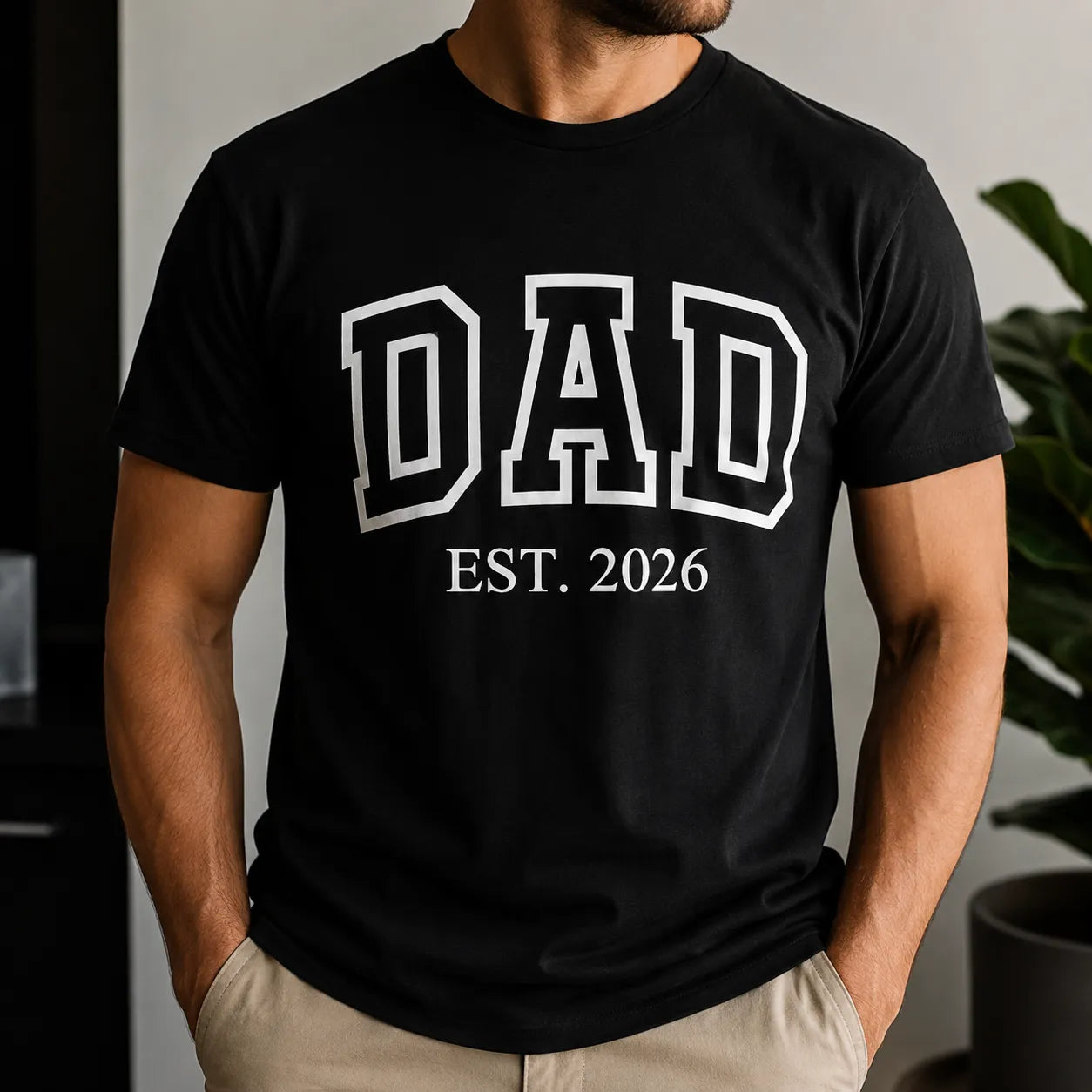 Personalized dad t-shirt with custom est. year varsity typography design for fathers and family apparel