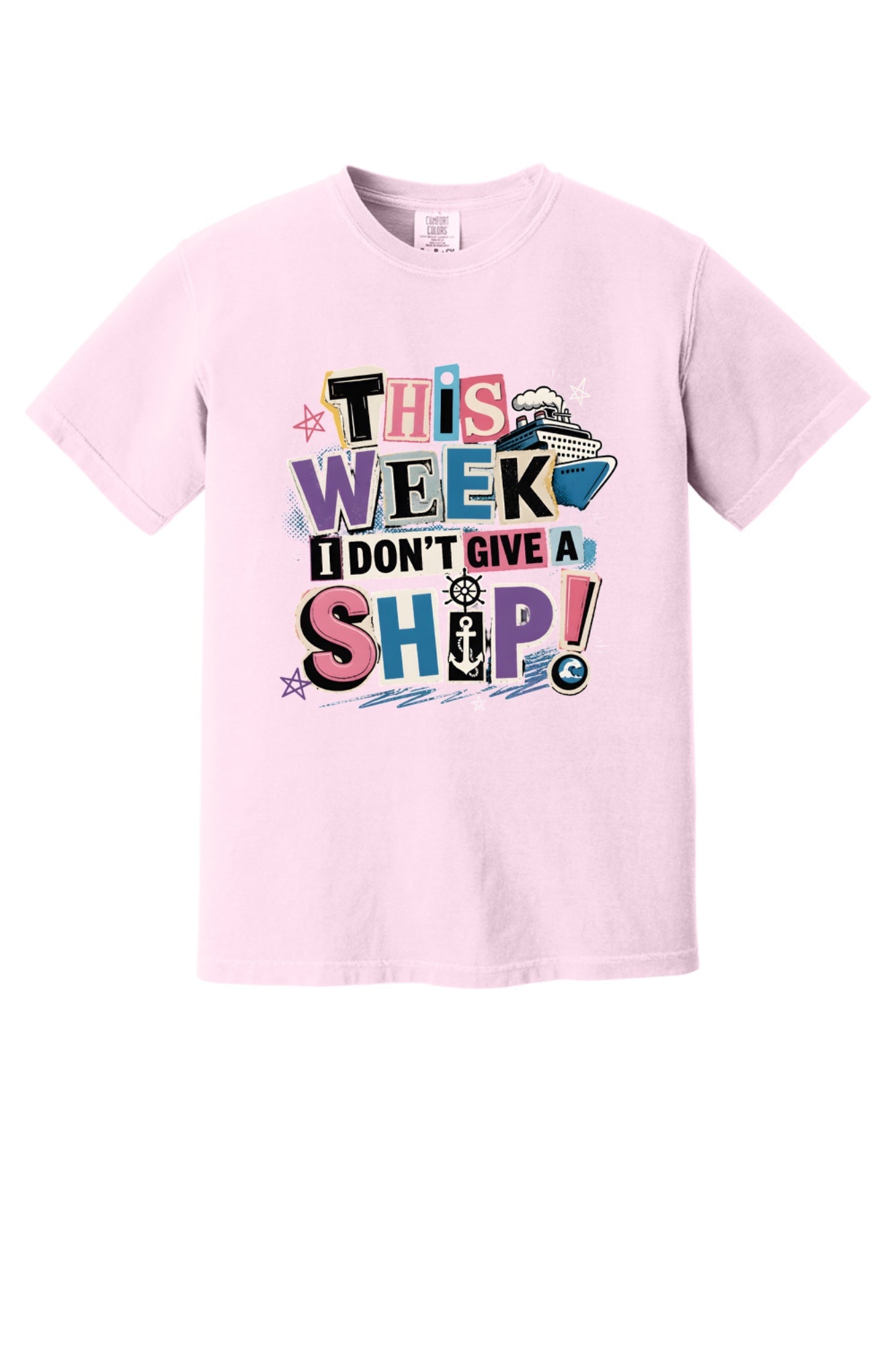 This Week I Dont Give a Ship funny cruise graphic tee with anchor ship wheel and cruise ship print in Blossom