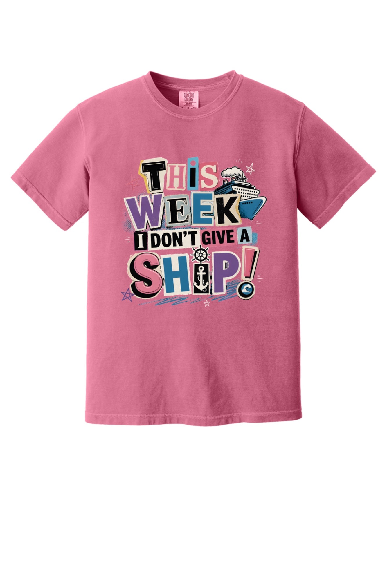 This Week I Dont Give a Ship funny cruise graphic tee with anchor ship wheel and cruise ship print in Crunchberry