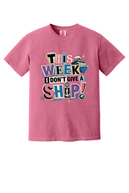 This Week I Dont Give a Ship funny cruise graphic tee with anchor ship wheel and cruise ship print in Crunchberry