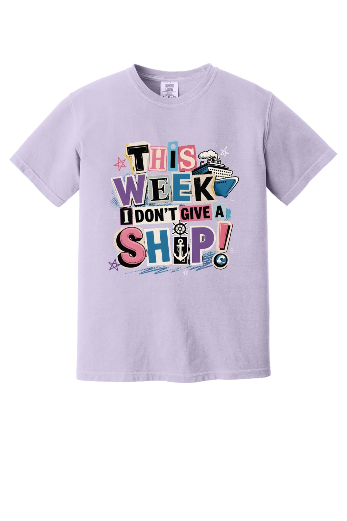 This Week I Dont Give a Ship funny cruise graphic tee with anchor ship wheel and cruise ship print in Orchid