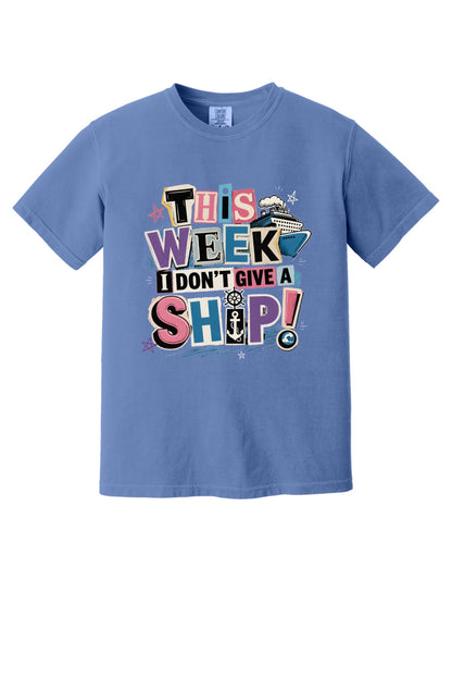 This Week I Dont Give a Ship funny cruise graphic tee with anchor ship wheel and cruise ship print in Periwinkle