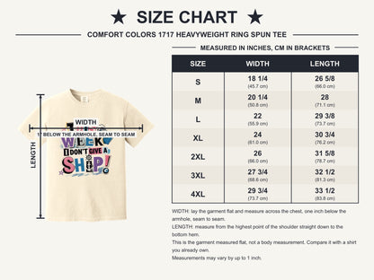 This Week I Dont Give a Ship funny cruise graphic tee with anchor ship wheel and cruise ship print - size chart