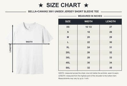 F-CAW-F raven skull roses Halloween graphic printed on Bella+Canvas 3001 unisex tee - size chart