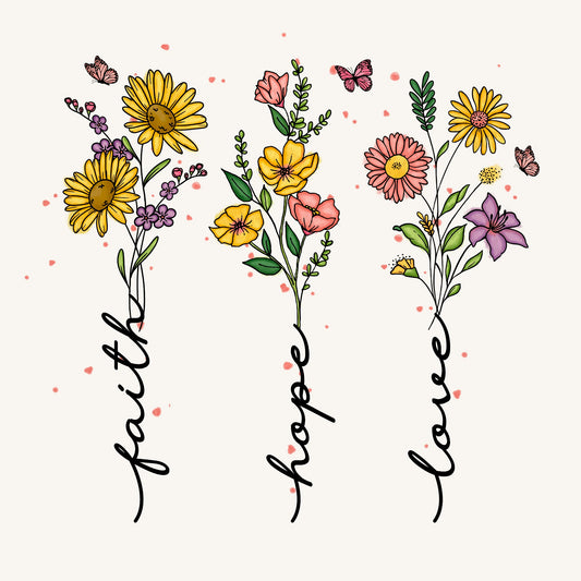 Faith Hope Love – Floral & Butterfly Artwork