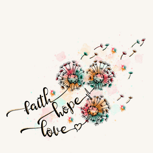 Faith Hope Love – Dandelion Watercolor Artwork