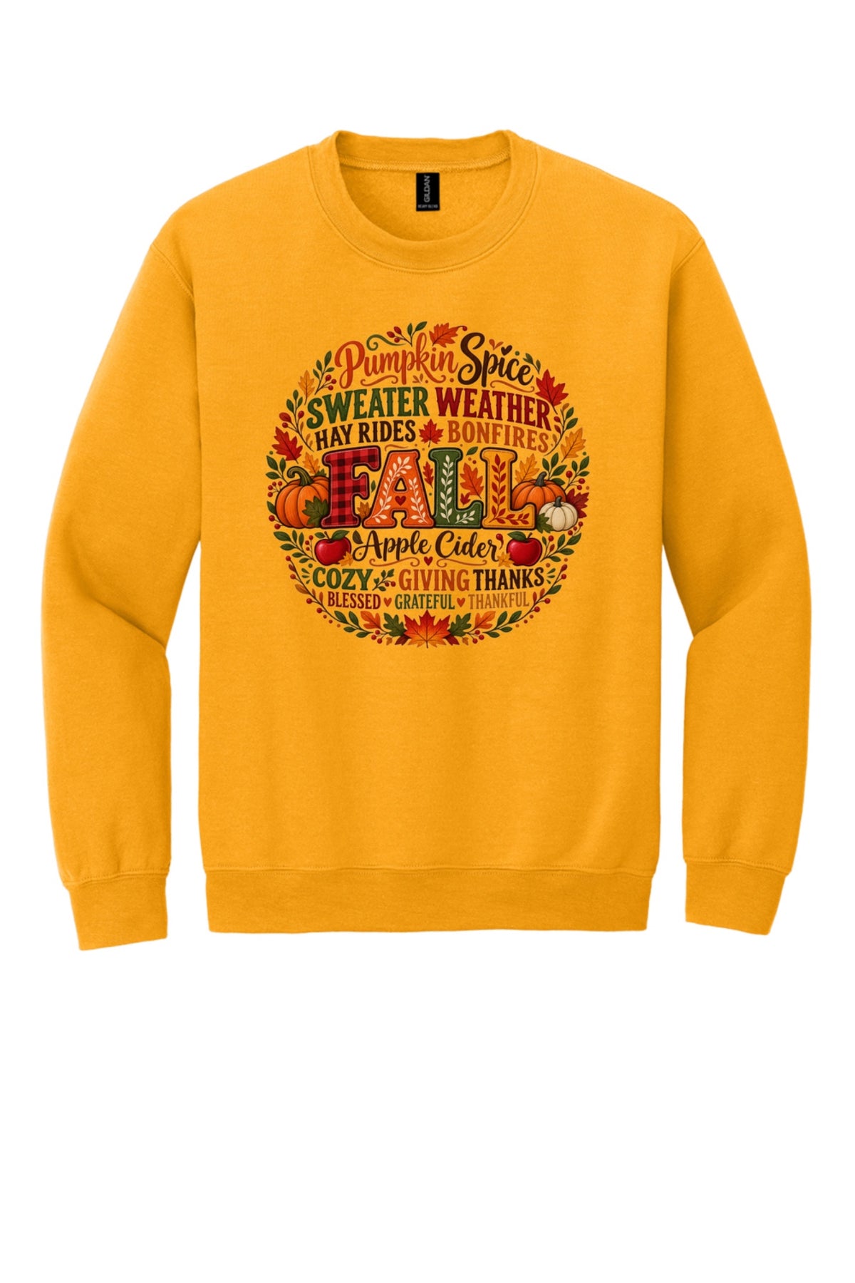 Pumpkin Spice Sweater Weather Fall crewneck sweatshirt with autumn typography wreath design, Thanksgiving in Gold