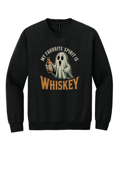 My Favorite Spirit Is Whiskey ghost cartoon DTF printed Halloween crewneck sweatshirt in Black