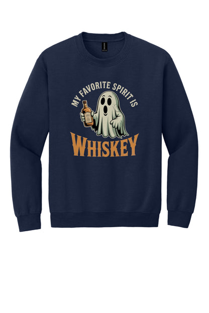 My Favorite Spirit Is Whiskey ghost cartoon DTF printed Halloween crewneck sweatshirt in Navy