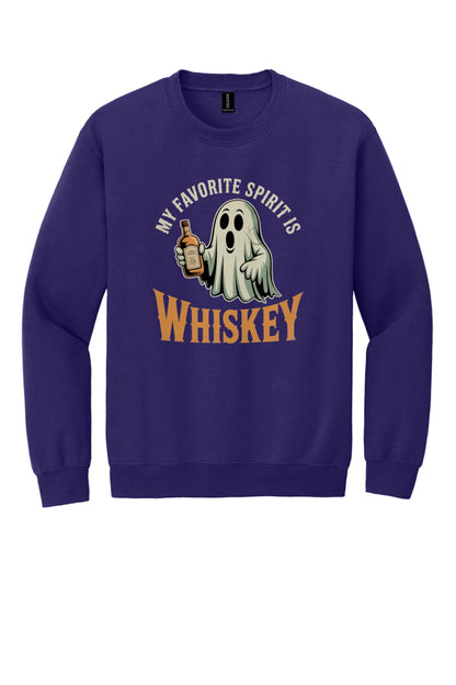 My Favorite Spirit Is Whiskey ghost cartoon DTF printed Halloween crewneck sweatshirt in Purple