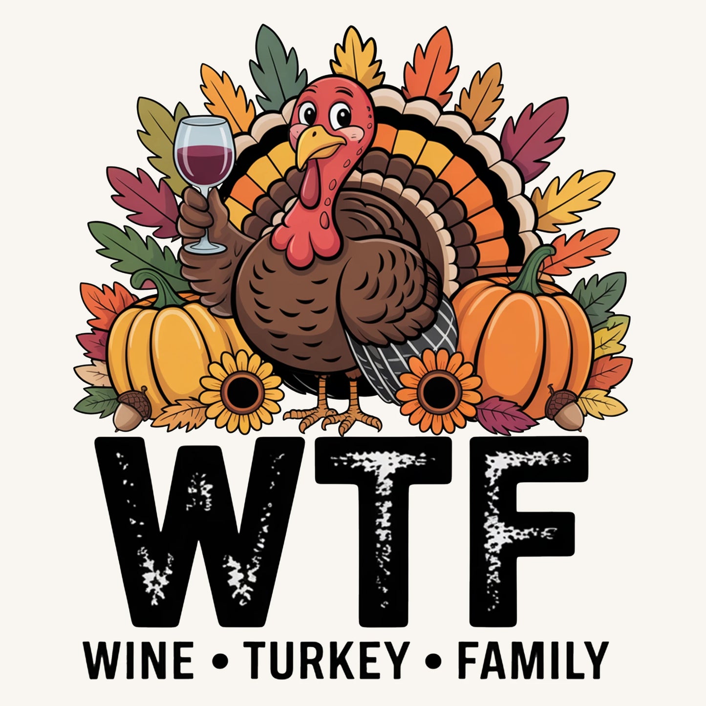 Funny Thanksgiving “WTF – Wine, Turkey, Family” Design