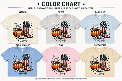 Howdy Patriotic Cowboy Boots & Pumpkin Halloween T-Shirt