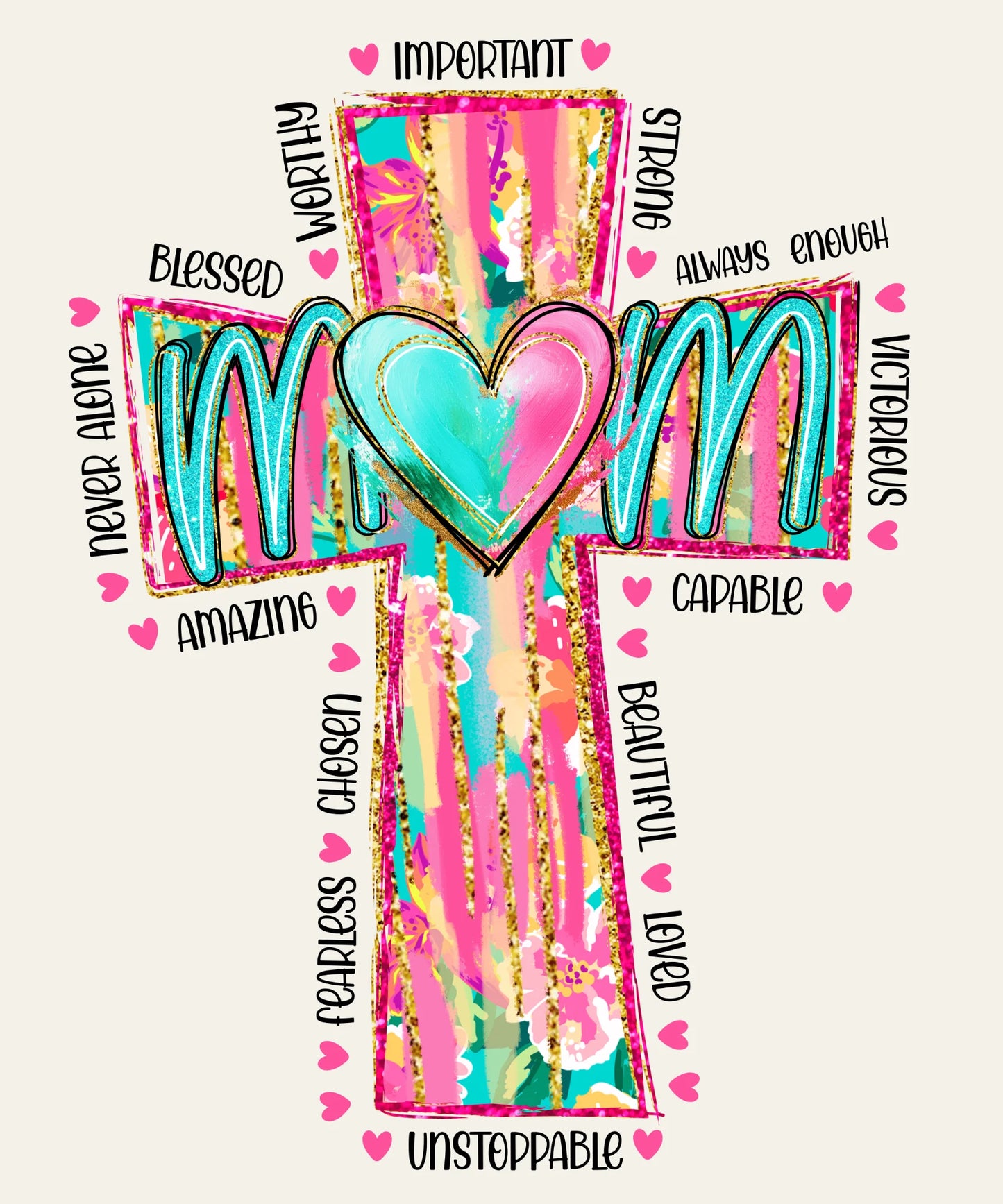 Mom Cross DTF Transfer – Colorful Mother’s Day Faith Shirt Design Ready to Press