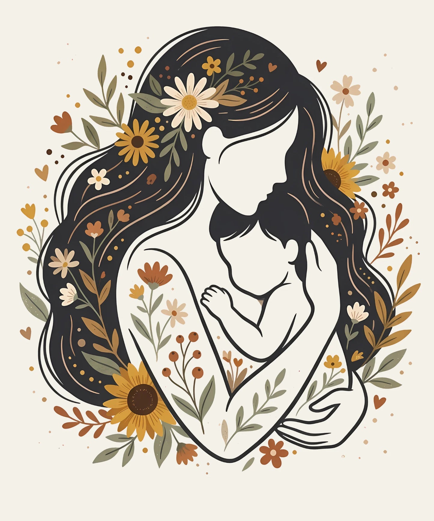 Mother and Baby Floral Silhouette DTF Transfer – Mother’s Day Shirt Design Ready to Press