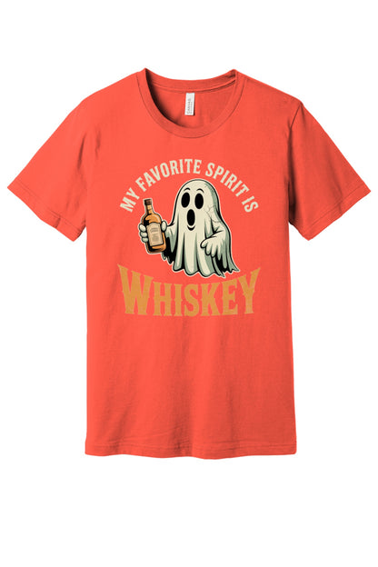 My Favorite Spirit Is Whiskey ghost Halloween unisex tee BELLA+CANVAS 3001 in Coral