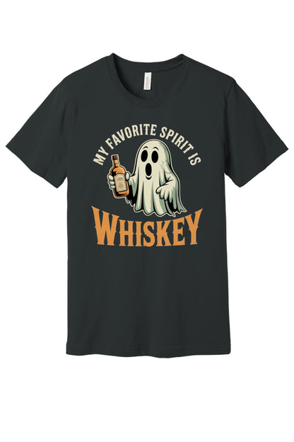 My Favorite Spirit Is Whiskey ghost Halloween unisex tee BELLA+CANVAS 3001 in Dark Grey