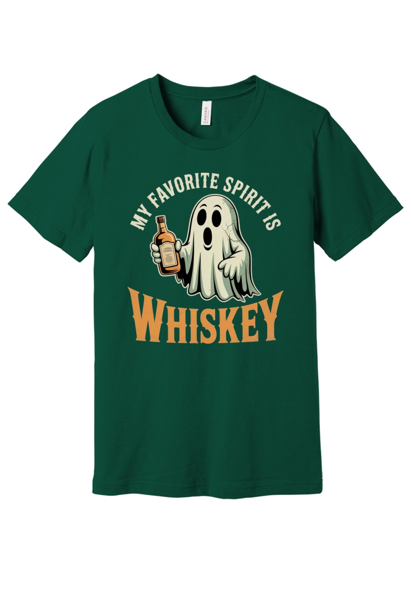 My Favorite Spirit Is Whiskey ghost Halloween unisex tee BELLA+CANVAS 3001 in Forest