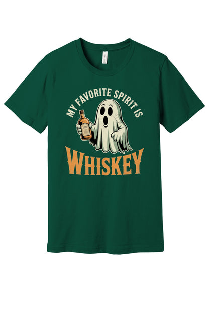 My Favorite Spirit Is Whiskey ghost Halloween unisex tee BELLA+CANVAS 3001 in Forest