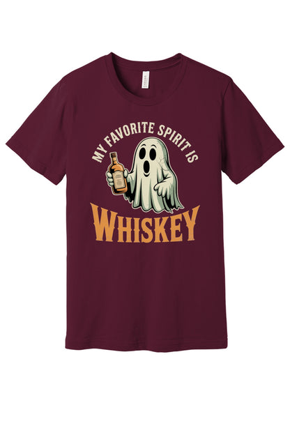 My Favorite Spirit Is Whiskey ghost Halloween unisex tee BELLA+CANVAS 3001 in Maroon