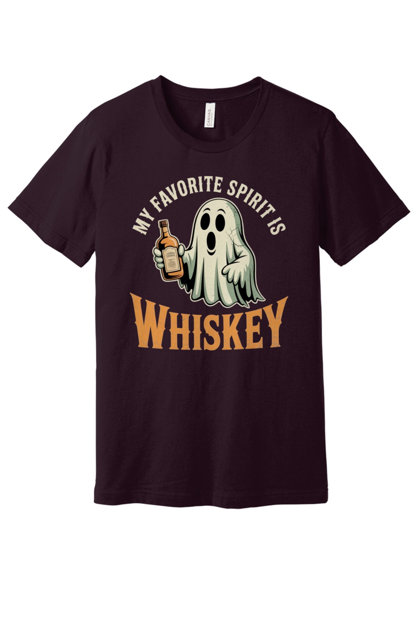 My Favorite Spirit Is Whiskey ghost Halloween unisex tee BELLA+CANVAS 3001 in Oxblood Black