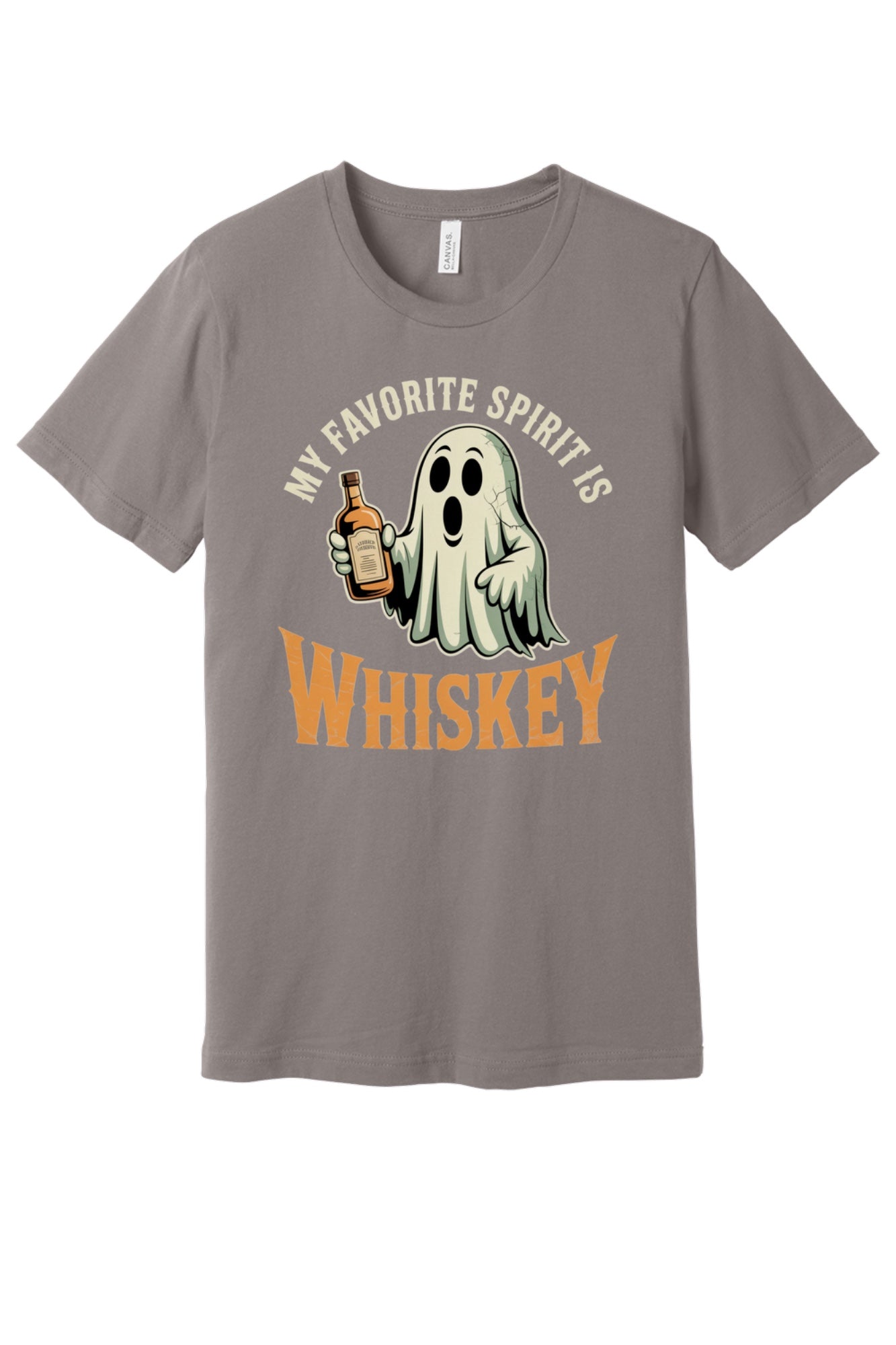 My Favorite Spirit Is Whiskey ghost Halloween unisex tee BELLA+CANVAS 3001 in Pebble Brown