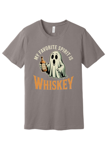 My Favorite Spirit Is Whiskey ghost Halloween unisex tee BELLA+CANVAS 3001 in Pebble Brown