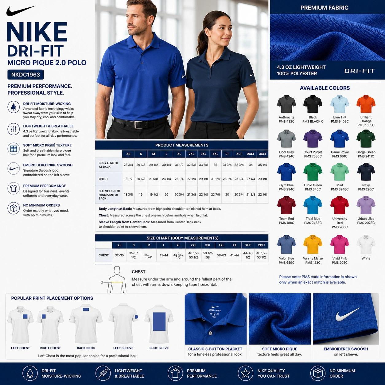 Custom Nike Dri-FIT Micro Pique 2.0 Polo Shirt with Logo Printing | No Minimum