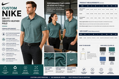 Custom Nike Dri-FIT Smooth Heather Polo Shirt with Logo Printing
