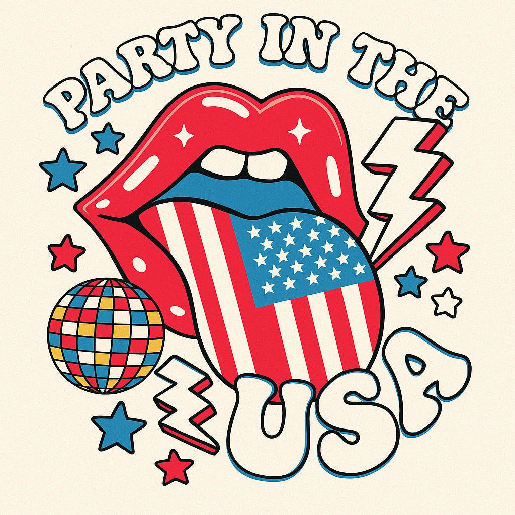 Party in the USA Design – Retro Lips & Flag Tongue Pop Art Artwork
